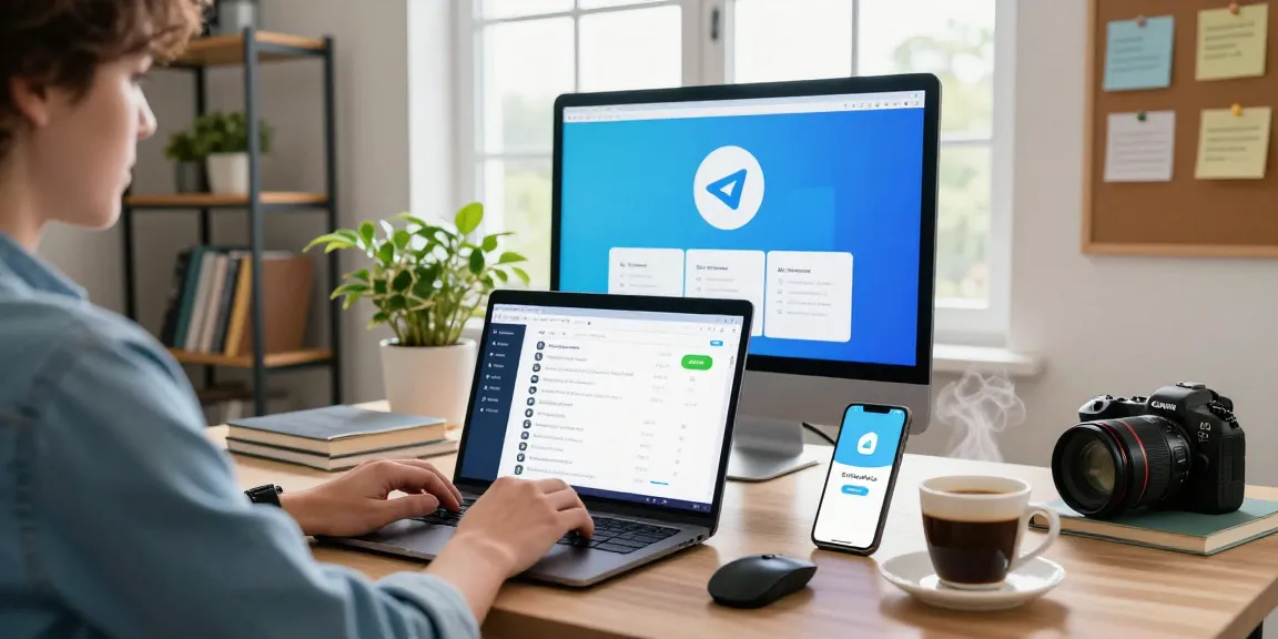 Using the Telegram Web Version in a modern home office setup with tech gadgets.