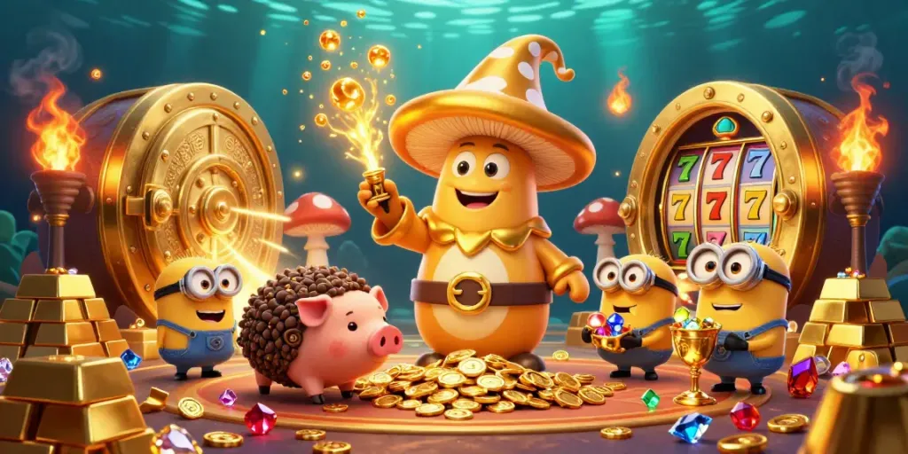 Experience excitement at MU88 with a dynamic 3D scene showcasing magical treasures and slot elements.