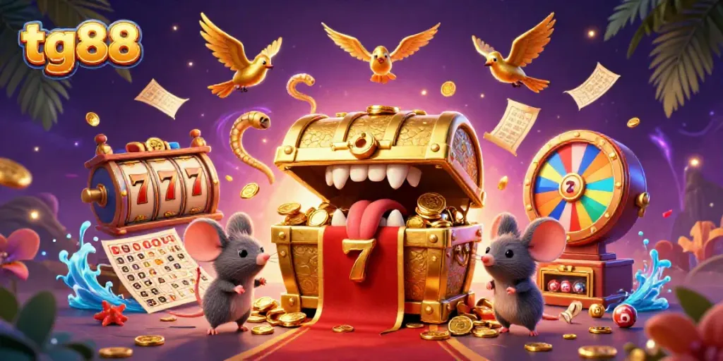 Engage with exciting tg88 gaming opportunities in a vibrant casino-themed artwork.